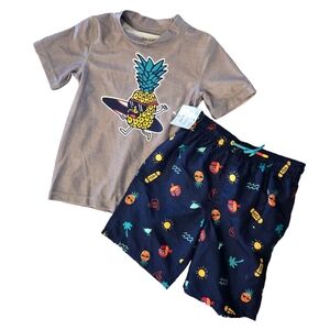 NWT Okie Dokie Pineapple Guy Rashguard & Swim Trunk Set